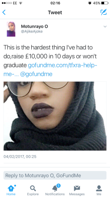 cosmicmoves:  chrissongzzz:   Guys I just saw this on Twitter. it’s Black History Month and this is a young black Girl needs our help. Can we all donate a dollar to her 🙏🏿.    Link -  http://www.gofundme.com/tfxra-help-me-graduate   Thank You