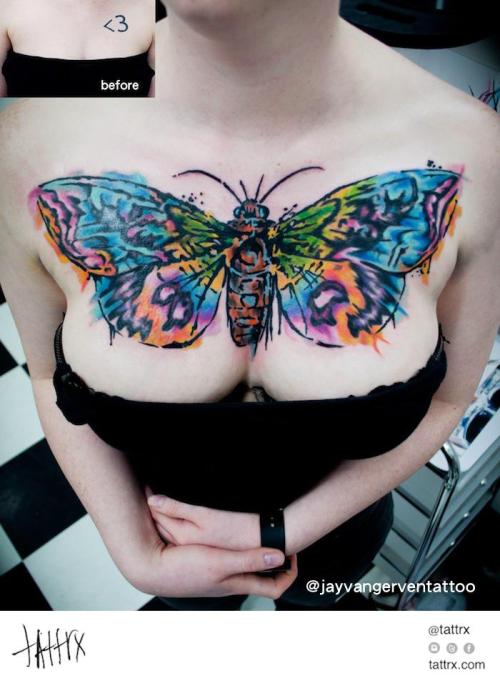 tattrx:  Jay Van Gerven Tattoo - Rainbow Moth Coverup tattrx.com/artists/jay-van-gerven