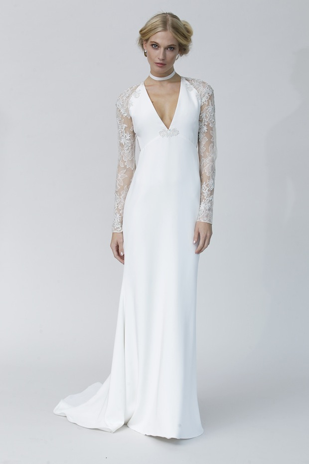 An Appearance by Donatella
Style Donatella by Rivini will be in our salon January 10th - 12th along with the Fashion Director from Rivini. This silk crepe dress with lace sleeves and keyhole back is to die for! This is for the more sultry, sexy bride...