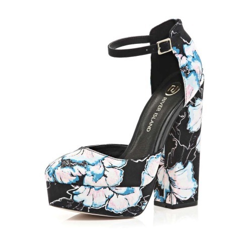 High Heels Blog Blue floral chunky platform block heelsSearch for more Boots by… via Tumblr
