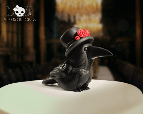 Gothic Raven Bride and Groom Wedding cake Toppers