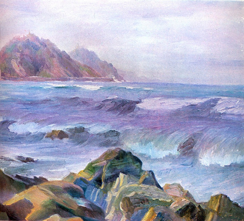Zurriola Beach, San Sebastian   -    José Diaz Fernández , n/dSpanish,  1922-2012oil on canvas