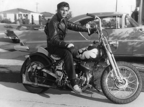 the-rolling-gi:  1950s Greaser on a motorbike. 