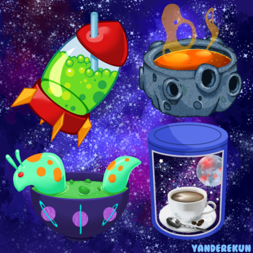Some old Neopets space foods redraws from last week I had been working on. :DFrom left to right on t
