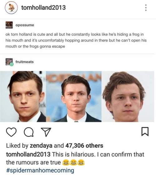 batmanisagatewaydrug: theironman: TOM SAW THE FROG IN HIS MOUTH MEME AND THINKS ITS FUNNY IM DYING L