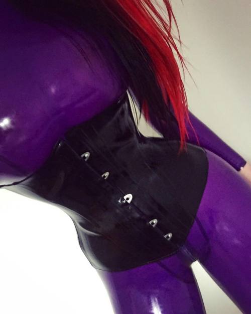 starfucked:  💜💜💜 catsuit from @simonolatex #catsuit #mauve #purple #latex #latexmodel #fetishmodel #corset #redhair #model #starfucked