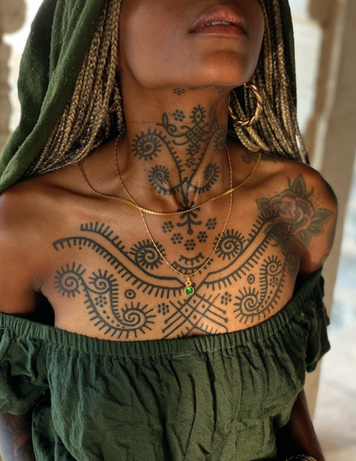 Snake Chest Neck Tattoo by Bloody Blue Tattoo
