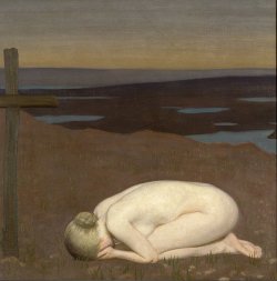 gentlewave:  Sir George Clausen [George Clausen] (1852–1944): Youth Mourning, 1916, oil on canvas, 91.4 cm x 91.4 cm, Collection IWM [Imperial War Museums], source: artfund.org and iwm.org.uk. 