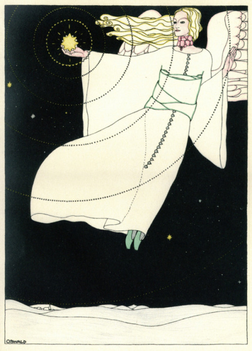 Wenzel Oswald, illustration for Himmlische Mär by Leo Blonder, 1914. Wiener Werkstätte. Via 50watts