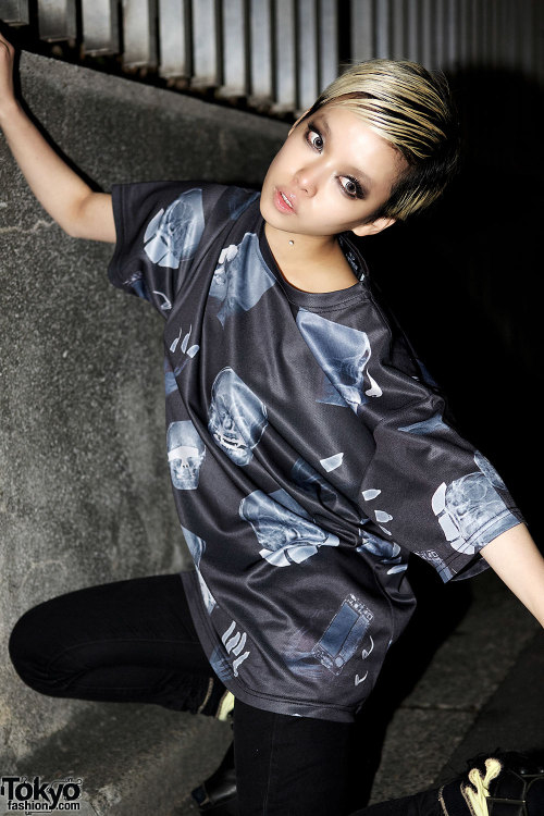 Hirari Ikeda wearing a Fangophilia x Anthen graphic top from the upcoming Anthen S/S 2014 collection