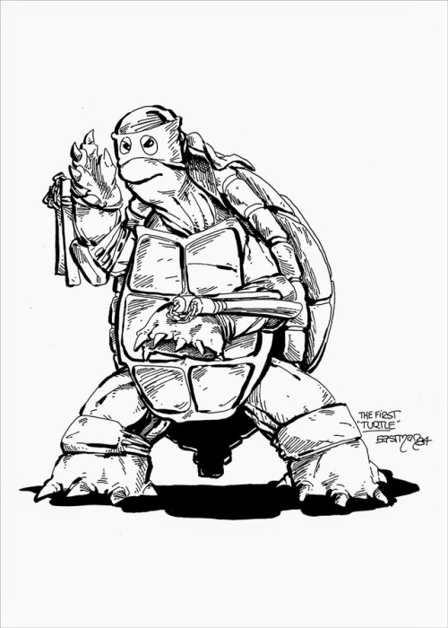 weirdlandtv:First drawings of the Teenage Mutant Ninja Turtles, by their creators Kevin Eastman (lef