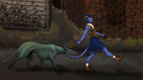 yesterday’s piece with some additions: that girl sure has a strange dog following her around… 