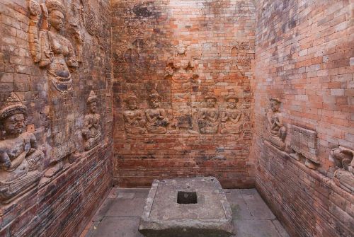 Prasat Kravan temple with reliefs of the Goddess Lakshmi and pedestal where the icon of the Goddess 