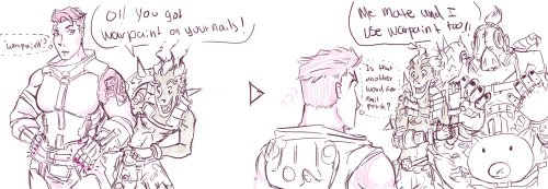colorsofdoom:  Junkrat just befriends averyone through nail polish Well, that took a while, but now this silly shit is done I’m not gonna do anything related to nail polsih for a while 