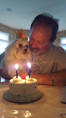 nick-avallone:  my dog is a rescue so we don’t really know when his birthday is other than that it’s in May and so is my dad’s so here is them celebrating their birthdays together along with the mini hat my mom got him 