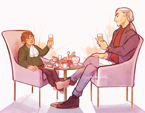 deheerkonijn:  Modverse sketchdump! Some Tiktoks, some group chats, a fashion icon… a mimosa brunch :’o) Thranduil and Bilbo are friends, ok