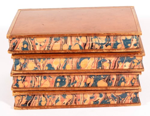 michaelmoonsbookshop:old leather bound books with marbled page edges1864