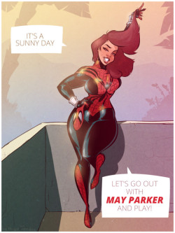   Spider-Girl - Sunny Day - Cartoon Pinup Commissionsummer, Please Come Back, Me