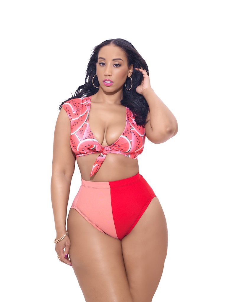 killerkurves:  Fabiola wearing rue107′s Jenna Watermelon Wrap Bikini Top &amp;