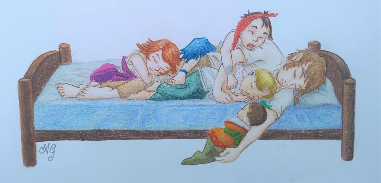 agsilver33:
“Link with the kids from Twilight Princess.
I like to think that this happened at least once during his journey, while staying in Kakariko for the night, as the kids are so fond of Link.
I’d imagined the kids waking up in the middle of...