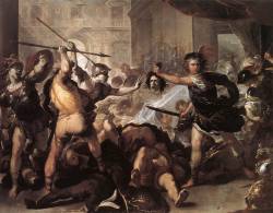 centuriespast: GIORDANO, Luca Perseus Fighting Phineus and his Companions c. 1670 Oil on canvas, 285 x 366 cm National Gallery, London 