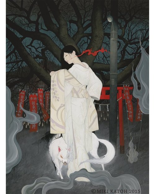 “Kitsunebi” (fox fires),by Miki Katoh. This paintingshows a Fox changing clothes in Oji Inari shrine