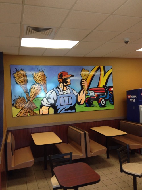 wyodak:There is a McDonald’s on the Kansas Turnpike/Interstate 35(south of Wichita) that has some straight up Soviet/Communist/Russian/Proletariat style artwork decorating it.   I asked a worker about it and they have no idea why they have it but it’s