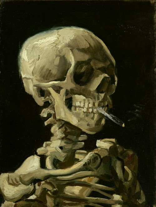 immortart: Vincent van Ghogh, Skull of a skeleton with burning cigarette, 1886.