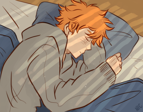 nicolasdean:Kageyama leans on the door frame still a bit groggy from waking up. He watches Hinata&rs