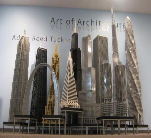 LEGO skyscraper exhibit at ART + Science = Architecture, by Adam Reed Tucker
Left to right: Jin Mao tower (Shanghai), St. Louis arch (St. Louis), John Hancock Center (Chicago), Empire State Building (New York), Transamerica Pyramid (San Francisco),...