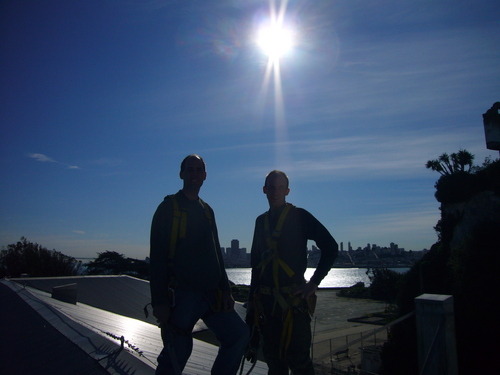 Peter and I cleaning guttters on Alcatraz