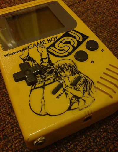 NSFW: Manga Girl Custom Yellow Game Boy with pro sound mod, hacked and personalized by Bonbourney.
See also: Game Boys with Pro Backlights