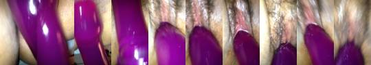 hugetoys:  zeboworld:  Listen to my sexy wife enjoy her monster dildo!  Rubbing that huge purple dildo on her hot slit getting her nice and ready before the penetration action begins