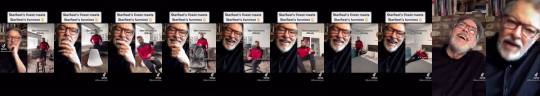 comrade-spock:x[video description: two tiktoks side by side. the original tiktok is a person cosplaying riker from star trek: the next generation. the video is labeled “riker maneuver by difficulty.” the duet video is jonathan frakes reacting. a larger