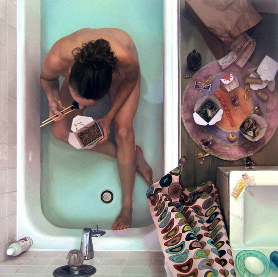 Self Portrait In Tub With Chinese Food paint by Lee Price via: enkil61