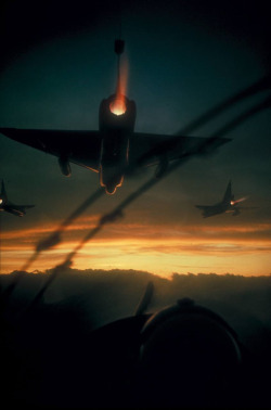 F-102s flying dawn patrol mission during Vietnam war photo by Larry Burrows for LIFE, Feb 1966