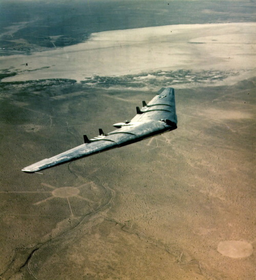 Northrop YB-49  over Edwards AFB, 1948 Edwards AFB back then was known as Muroc Army Air Field, it was renamed  after the pictured YB-49 broke apart in flight killing crew & its pilot, Glen W. Edwardsvia: af.mil