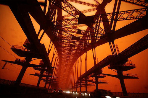 Sydney Harbour Bridge during the recent dust storm.