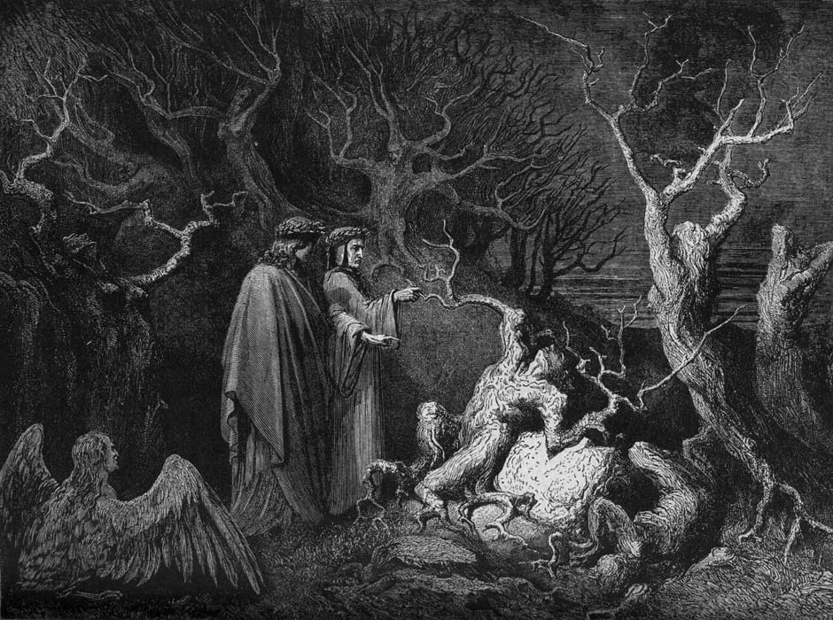 Dante and Virgil before Pier della Vigna, an 1890 engraving by Gustave Doré. Sins