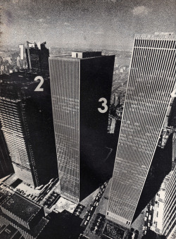 Celanesse, McGraw hill &amp; Exxon towers for the Rockefeller center,  1973 via: eralsoto