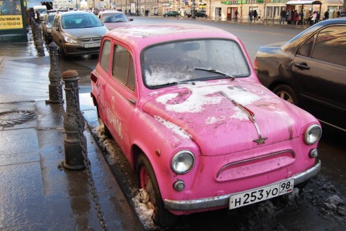 Pink Car in Nevsky Prospect February 2008 / St.Petersburg