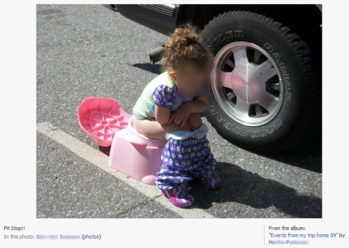 In my estimation, no one should be forced to use a parking lot as a bathroom. It’s the kind of thing one does on a dare, or in times of extreme intoxication* and/or desperation by choice. This poor kid looks freaking miserable. Her body language...