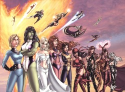 justpablox:  Sue Storm(Invisible Women),Jennifer Walters (She-Hulk), Janet van Dyne (Wasp) , Emma Frost (White Queen), Medusalith Amaquelin Boltagon (Medusa), Kitty Pride (Shadow Cat), Elektra, Natalia Romanova (Black Widow), Greer Grant (Tigra) Wanda