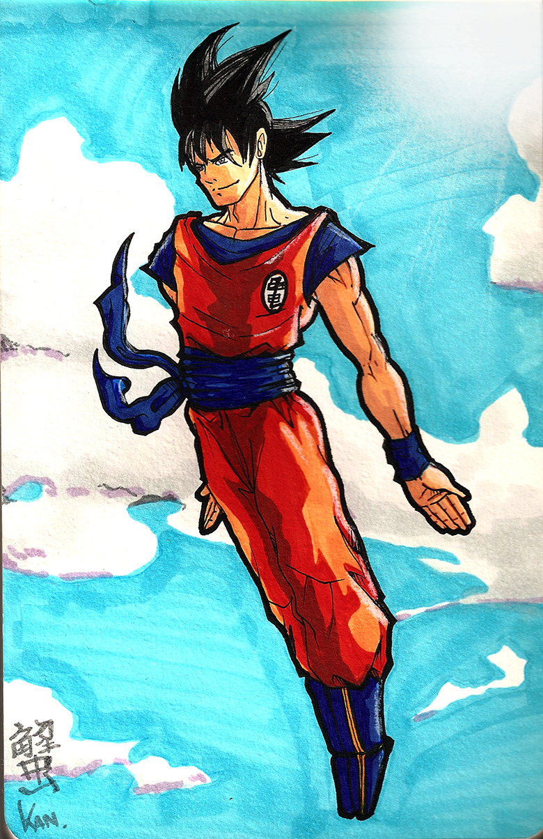 KangrejoMan — Goku, por mi, hecho con plumones al alcohol, papel...