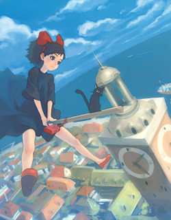 zombiekookie:  randomanimosity:  squirrels-are-friends:  flickflickflicker:  dannybrito:fuckyeahmiyazaki:(via megihisa)   Kiki!  FAVORITE ANIME of all time. I wish I’d owned it. Than, I’d watch that more than I watch Pride and Prejudice.  I need
