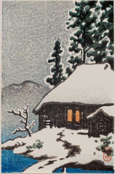 oasi:
“ tfstownbell:
“ crashinglybeautiful:
“ Kawase Hasui, Farmhouse Under Snowy Trees At Evening - Christmas Card, 1946 (from The Blue Lantern)
” ”