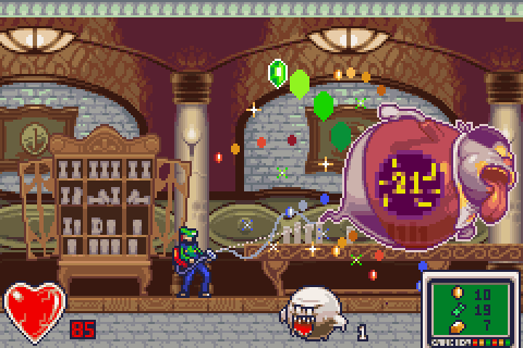 “Mansionvania: Vacuum of Sorrow” by Shane Gill. A pixelart remix of Castlevania: Aria of Sorrow and Luigi’s Mansion! I could do without the UI elements cluttering the image, but I guess if this was actually turned into a DS game (which won’t happen...