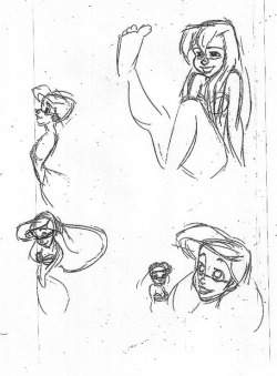 animation-insomnio:  rough sketches of Ariel, always smiling (The Little Mermaid - 1989) 