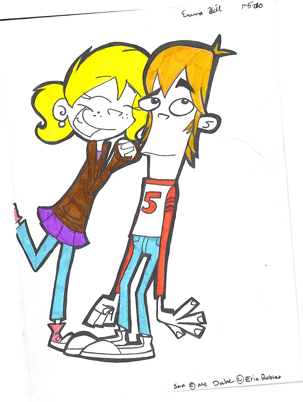 Sam and Duke. My first drawing of Duke… the first fan drawing of duke on here as far as i know… Not much to say… I’m trying to learn how to draw all of the classmates cuz i love everyone. This is Sam just being her silly self as usual.
Emma signing...