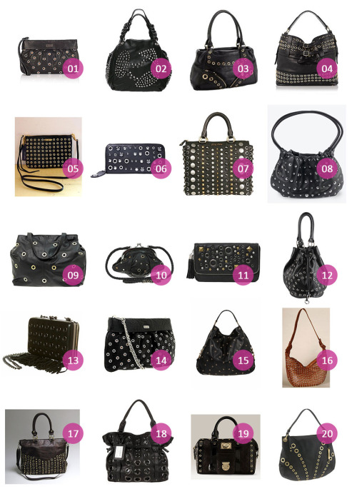 fuckyeahwhatsinyourbag:  sorry for bothering you again, but i’m looking for bags that look something like this (another picture) it doesn’t have to be the same size or exactly the same, but at least the same style with the grommets/black leather.
